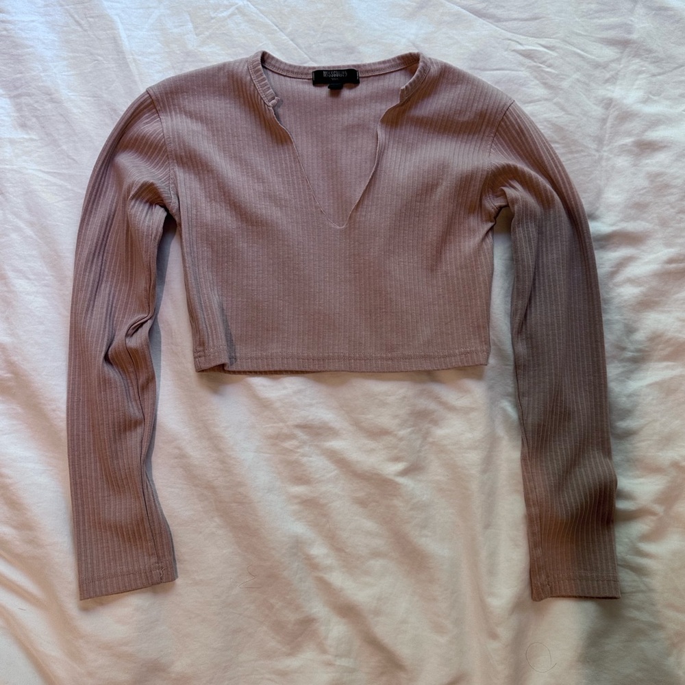 Missguided petite long sleeve crop top in blush.